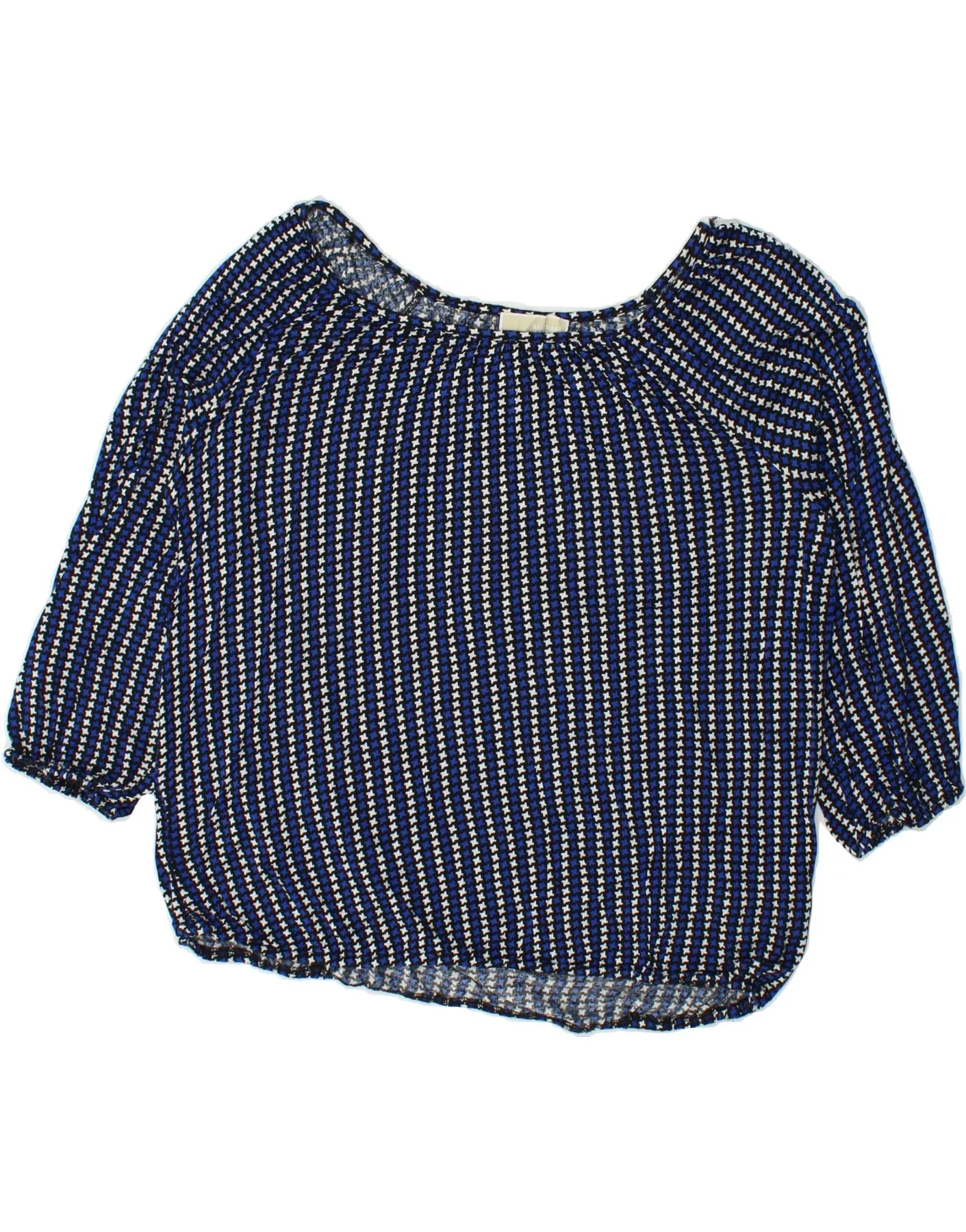 MICHAEL KORS Womens 3/4 Sleeve Blouse Top UK 20 2XL Navy Blue Houndstooth