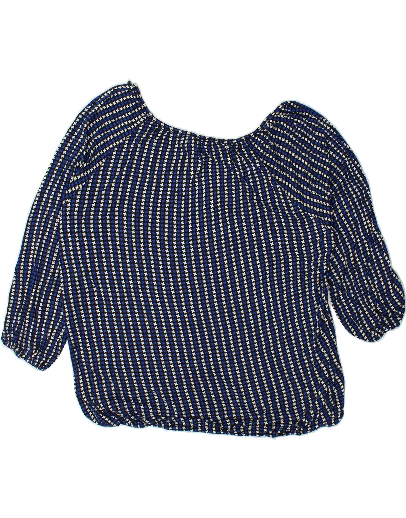 MICHAEL KORS Womens 3/4 Sleeve Blouse Top UK 20 2XL Navy Blue Houndstooth