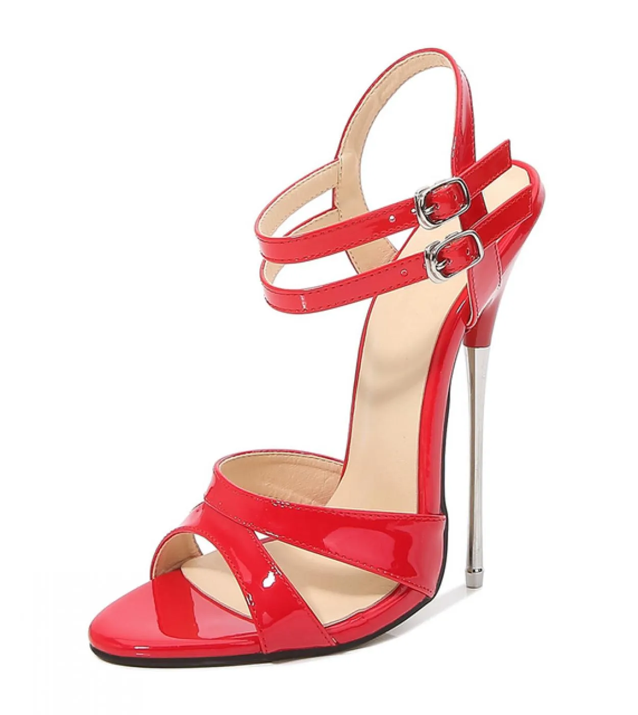 Tikicup Dual Ankle Buckles Summer Women 16cm Sandali con tacco estremamente alto Ladies Chic Stiletto Pumps Club Party Shoes 35